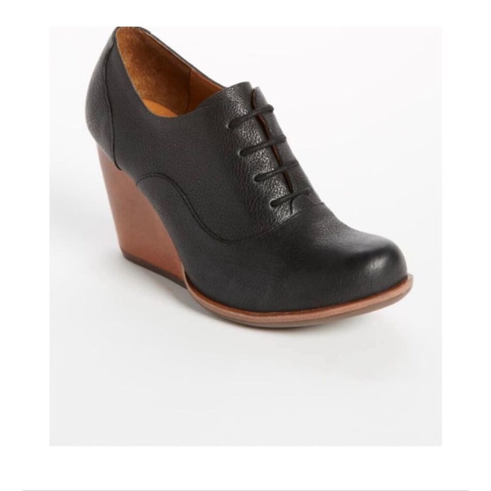 KORK-EASE Black Leather Olive Lace Up Pump-7.5M